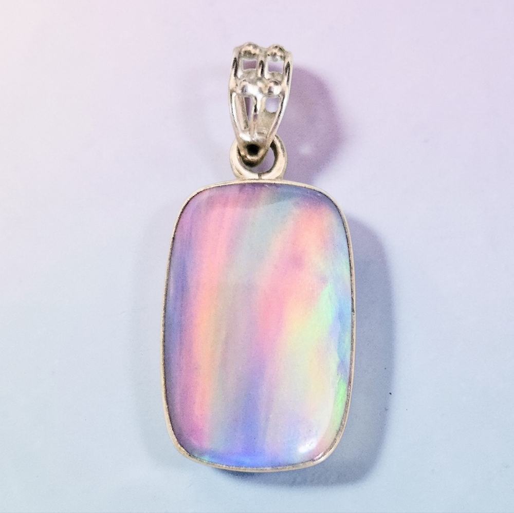 PINK AURORA OPAL RAINBOW PENDANT 925 STERLING SILVER